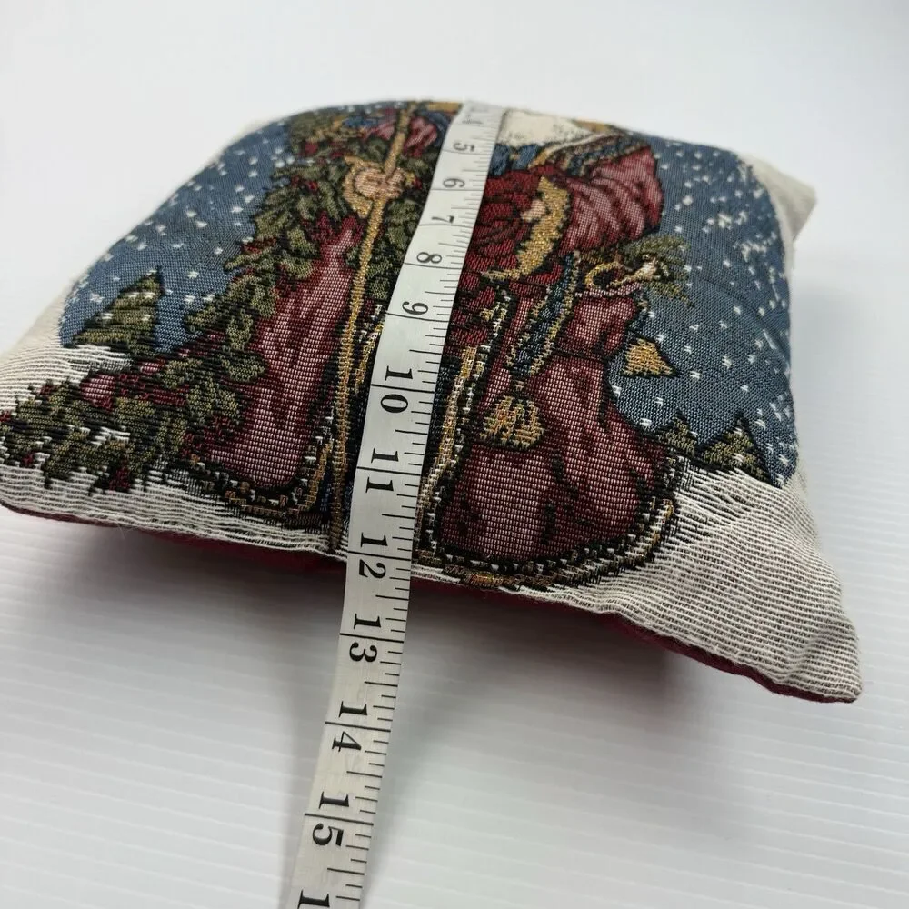 Vintage Santa Claus Tapestry Pillow 12” Father Christmas Rustic Winter Decor